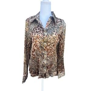 Sere Nade New York Women's Vintage Secretary Blouse Crinkle Pleated Floral XL